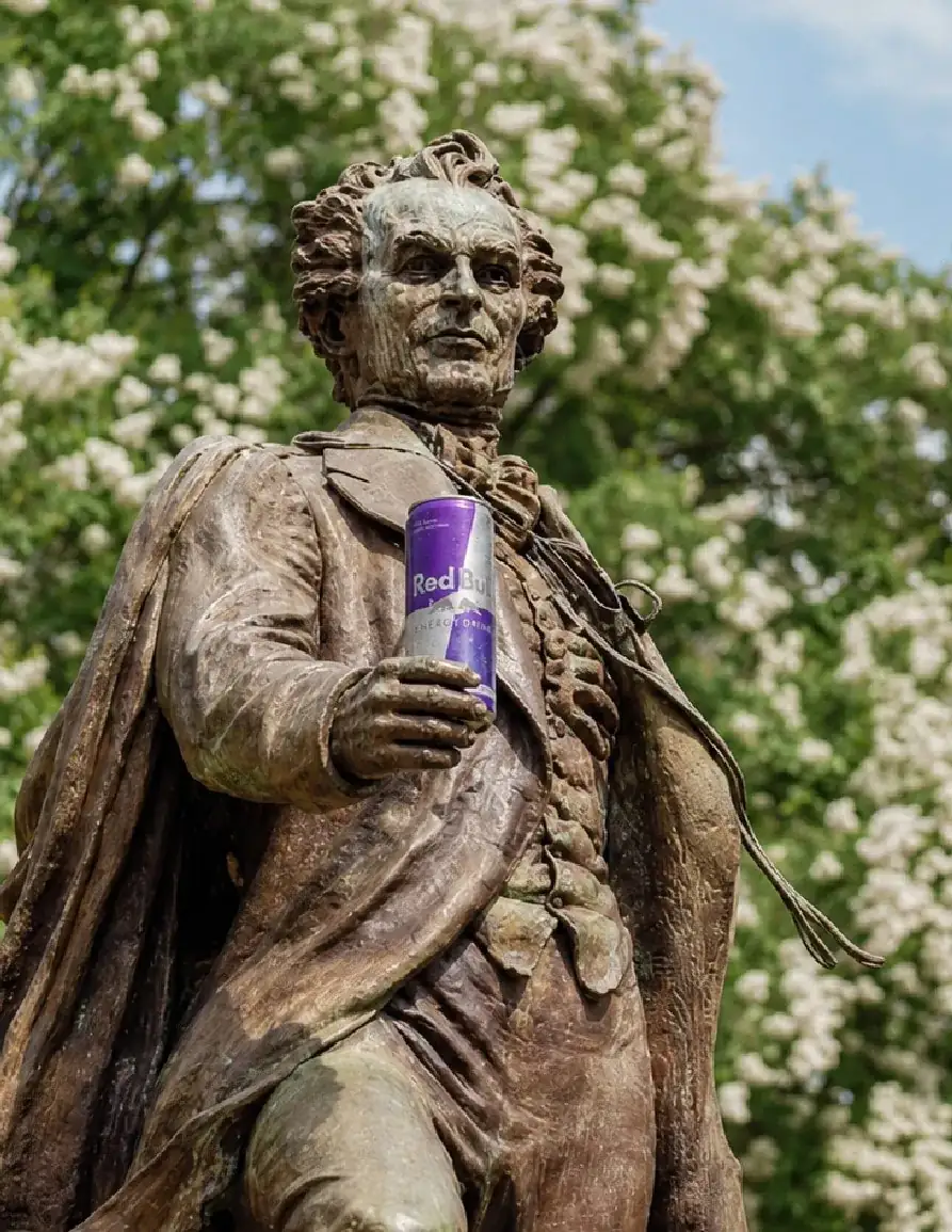Stephen F. Austin statue holding a Red Bull can — campus campaign creative